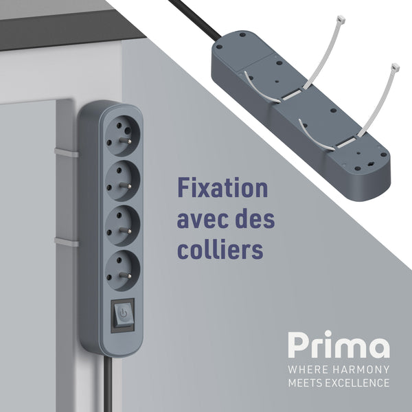Bloc Multiprise Prima 4 Prises 16A avec Interrupteur, Longueur 1.5 Mètres, Bleu Ardoise/Vert