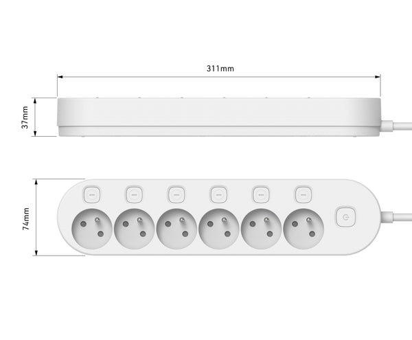 Bloc Multiprise avec 6 Prises Françaises, 6 interrupteurs indépendants, câble de 1.5M, Blanc