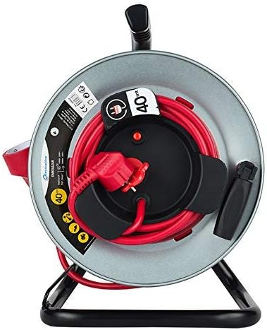 Enrouleur Jardin Professionnel avec Prolongateur en métal avec Platine Fixe, 40m, H05VV-F 3G1.5m㎡, avec Guide pour Le câble, Rouge
