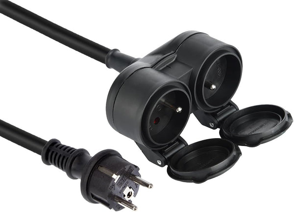 Rallonge Professionnel Biplite, multiprise 2 prises avec capuchon, 5m câble H07RN-F 3G1.5mm²