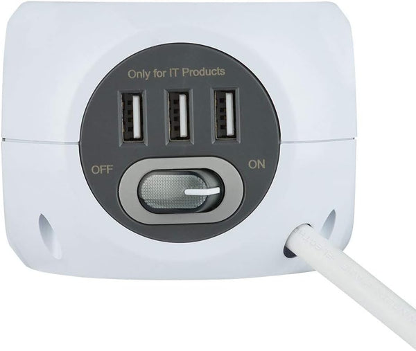 Mini Cube avec 3 Ports USB 2.4A, Bloc 3 Prises avec Interrupteur, Rallonge Multiprise 3M, Blanc