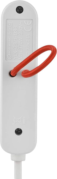 Extension électrique Adaptateur de Voyage européen (Type Europlug C) / Chargeur de Charge Rapide Portable avec 2 Ports USB 2.4A (1 USB type A + 1 USB type C), 1.5M de câble, Blanc