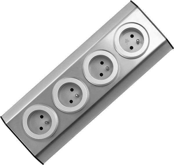 Bloc Multiprise de Cuisine à câbler en acier inoxydable, 4 Prises Françaises 16A 2P+T