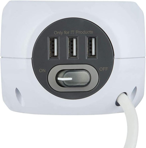 Mini Cube avec chargeur rapide sans fils, Fast Wireless Charger QI, 3 Ports USB 2.4A, Bloc 3 Prises avec Interrupteur, Rallonge Multiprise 1,5M, Blanc