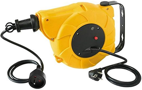 Enrouleur automatique mural disjoncteur thermique câble 3G1mm² 16 A 13+2 m Jaune/Noir