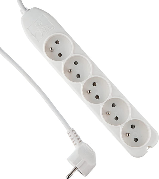 Basic Bloc Multiprises 5 Prises Section 3G1 mm², Blanc, Longueur 1,5m