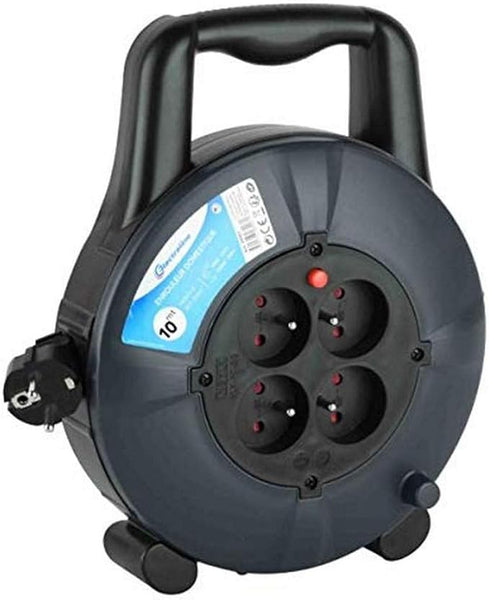 Enrouleur Rallonge Ménager Domestique Section de Câble3G1mm², 5M/10M/15M, 4 Prises 16A, Noir
