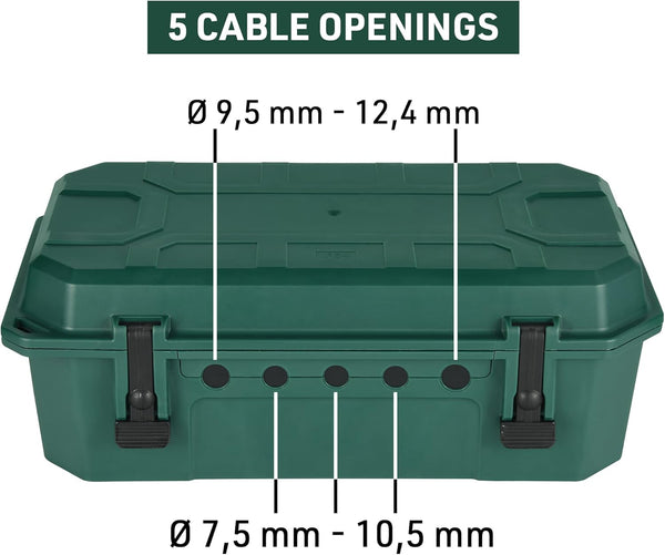 Boîte de protection étanche pour extérieure résistant aux intempéries IP54 avec Bloc Multiprise inclus 4 prises IP44 avec capuchons, Câble de 5m H05RR-F 3G1.5,Vert, X-Large