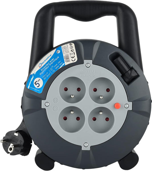 Enrouleur Rallonge Ménager Domestique 5m/10m 16A,Câble H05VV-F, Section 3G1,5 mm²