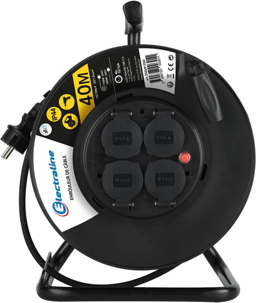 Rallonge Prolongateur électrique IP44 Profesionnelle 25m/40m avec enrouleur Noir - Section 3G1,5 mm²