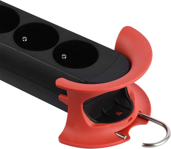 Bloc Multiprises Professionnel de Travail avec Enrouleur de Câble, 5 Prises 16A, Câble 5m, H05VV-F 3G1.5 mm², Noir/Rouge