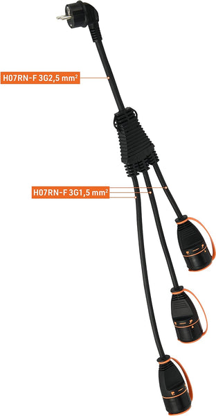 Splitter 3 Prises avec Electralock équipée d'un mécanisme de verrouillage qui empêche les déconnexions en acier de la fiche, IP44, Câble H07RN-F Entrée 3G2.5 - Sortie 3G1.5mm