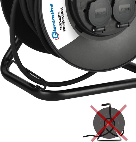 Enrouleur Electrique Professionnel 40M pour Chantier Prises IP44 avec Guide pour Le câble, Platine Fixe et poignée Ergonomique, Noir
