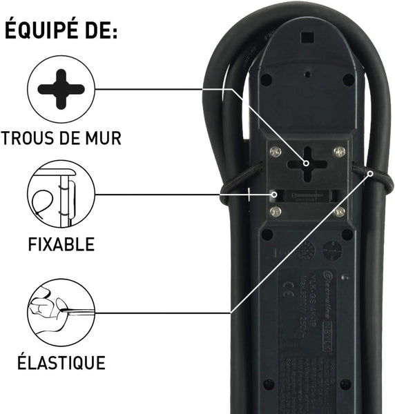 Bloc Multiprises Étanche Professionnel avec Enrouleur, 4 Prises 16A, Câble en Caoutchouc 1.8m, H07RN-F 3G1,5 mm², IP44, Noir/Vert
