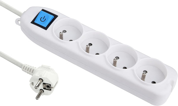 Bloc Multiprises 4 Prises + Interrupteur Longueur 1,5m, Section 3G1 mm², Blanc