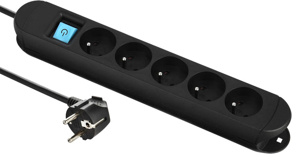 Bloc Multiprises Professionnel de Travail avec 2 aimants pour Fixation, 5 Prises 16A, Câble 3m, H05VV-F 3G1.5 mm², Noir