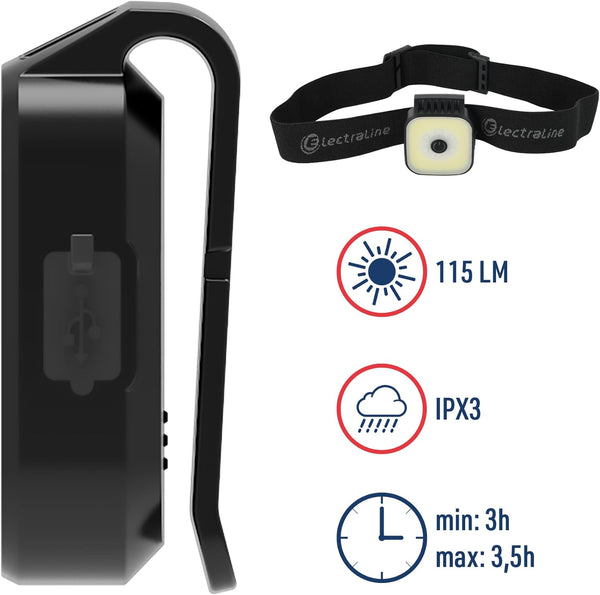 Mini Lampe frontale LED compacte 115 Lumen, tecnologie COB, Batterie rechargeable 400mAh