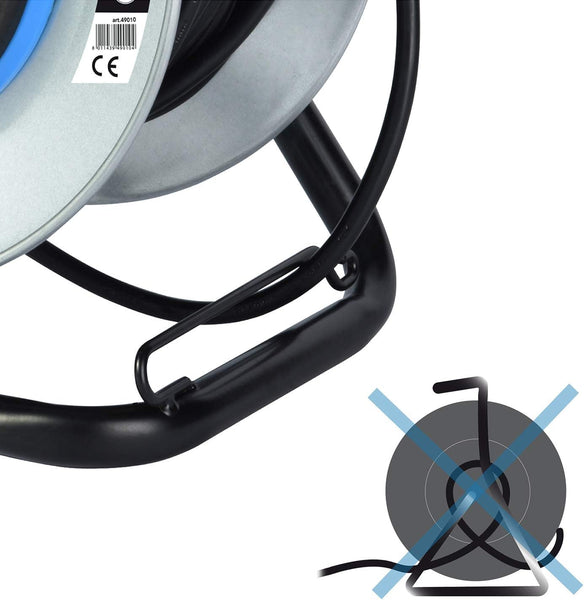 Enrouleur Electrique Professionnel 25m/40m pour Chantier en Métal 4 Prises IP44 avec Guide, Platine Fixe et poignée Ergonomique, Câble en Caoutchouc H07RN-F 3G1.5