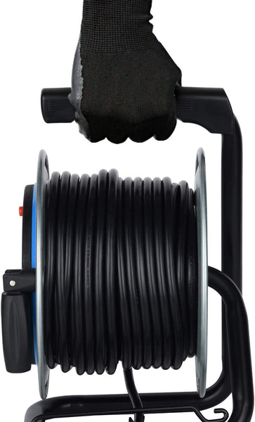 Enrouleur Electrique Professionnel 25m/40m pour Chantier en Métal 4 Prises IP44 avec Guide, Platine Fixe et poignée Ergonomique, Câble en Caoutchouc H07RN-F 3G1.5