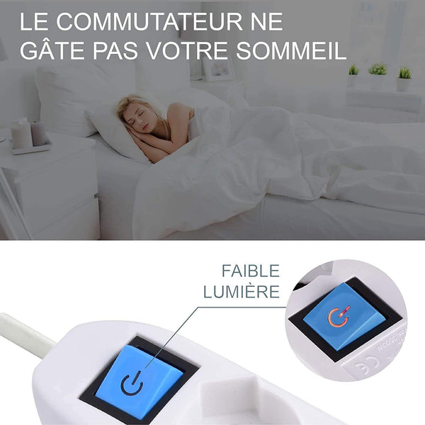 Bloc Multiprise 8 Prises avec interrupteur - câble 1,5m - fiche plate Blanc/Noir