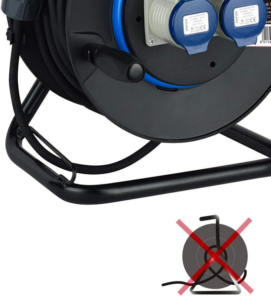 Rallonge Electrique en Caoutchouc avec Enrouleur de Câble de 30m pour Camping-Car, camping, caravane, avec Fiche CEE tripolaire et 2 Prises industrielle IEC - IP44