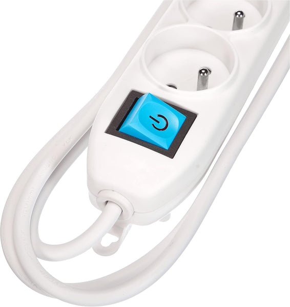 Bloc Multiprises 4 Prises + Interrupteur Longueur 1,5m, Section 3G1 mm², Blanc