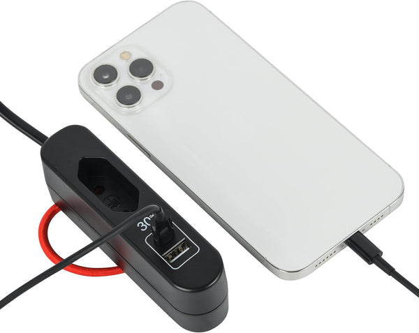 Chargeur Portable 30W, Power Delivery (PD) avec 2 USB (1 Type A + 1 Type C Protocole PPS : Max. 30W) pour charger tous les appareils, Câble d'extension 1.5M, Prise Européenne