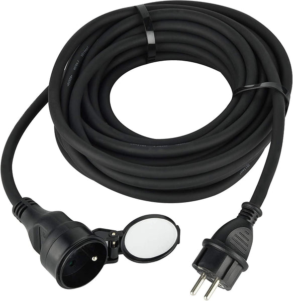 Rallonge Prolongateur électrique IP44 avec clapet étanche 5M/10M/25M/40M Noir - Câble H07RN-F - Section 3G1.5 mm²
