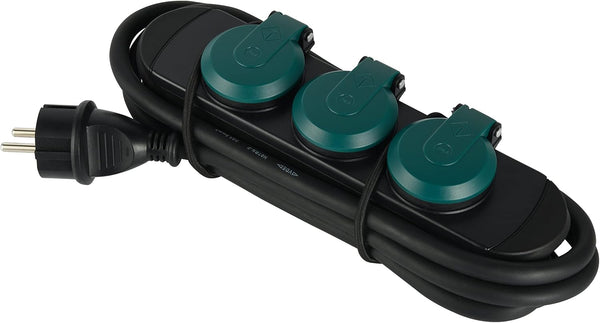 Bloc Multiprises Étanche Professionnel avec Enrouleur, 3 Prises avec Capuchon 16A Françaises, Câble en Caoutchouc H07RN-F 3G1.5 mm², Longueur 1.5m, IP44