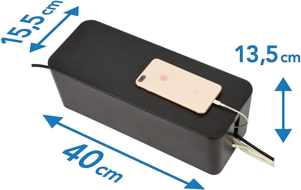 Boîte de Rangement pour Câbles avec Bloc Multiprise 6 Prises 16A, 1,5m, Noir/Blanc