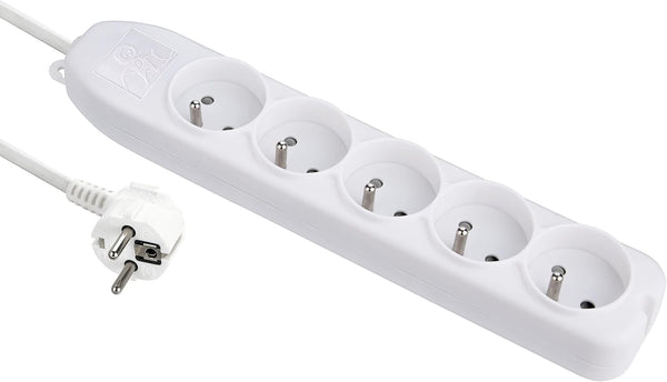 Basic Bloc Multiprises 5 Prises Section 3G1 mm², Blanc, Longueur 1,5m