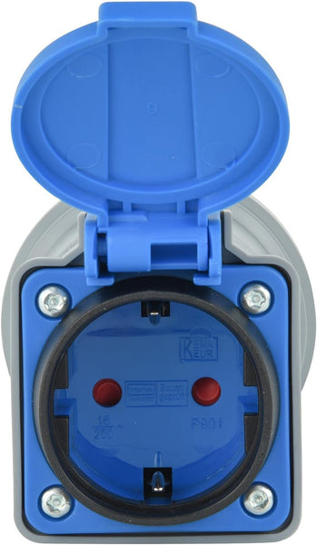 Adaptateur Industriel IP44 CEE de Prise Schuko 16A vers fiche CEE 3 pôles (3P+N+T) avec Capuchon