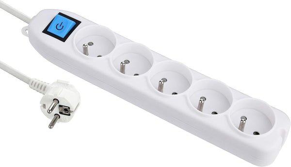 Bloc Multiprises 5 Prises + Interrupteur Longueur 1,5m Section 3G1 mm² Blanc
