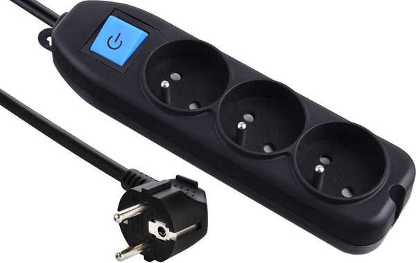 Bloc Multiprises 3 Prises + Interrupteur Longueur 1,5m, Section 3G1 mm² Blanc/Noir