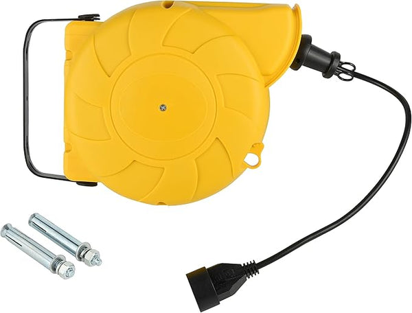 Enrouleur automatique mural disjoncteur thermique câble 3G1mm² 16 A 13+2 m Jaune/Noir