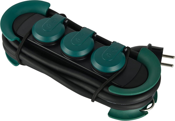 Bloc Multiprises Étanche Professionnel avec Enrouleur, 3 Prises avec Capuchon 16A Françaises, Câble en Caoutchouc H07RN-F 3G1.5 mm², Longueur 3m, IP44