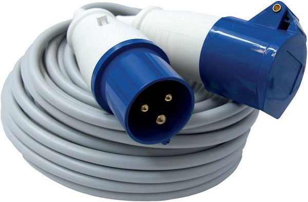 Rallonge 10m/20m Prise industrielle Fiche IEC 3 pôles Convient pour camping-car, camping, caravane, bateau, chantier-Gris, IP40