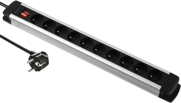 Alu-Line Bloc Multiprise 10 Prises avec corps en Aluminium, Câbles 3G1,5mm, 2m, Noir
