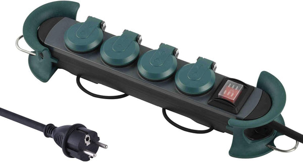 Bloc Multiprises Étanche Professionnel avec Enrouleur de câble, 4 Prises 16A, Câble en Caoutchouc 4m, H07RN-F 3G1,5 mm², IP44