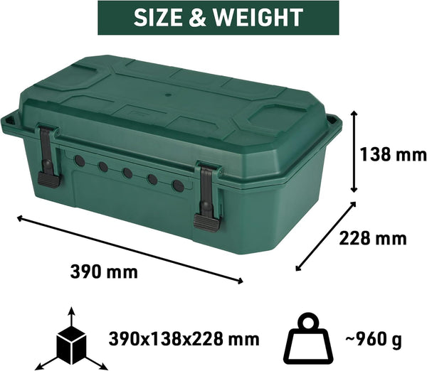 Boîte de protection étanche IP54 Large Vide/ Vide X-Large, Organisateur de câbles 5 sorties pour câble (de 7,5 mm à 12,4 mm), Possibilité de fixation au mur, Dimension 320 x 180 x 126 mm/ Dimension 390x228x138, Vert