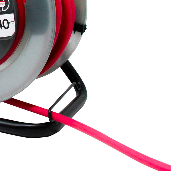 Enrouleur Jardin Professionnel avec Prolongateur en métal avec Platine Fixe, 40m, H05VV-F 3G1.5m㎡, avec Guide pour Le câble, Rouge