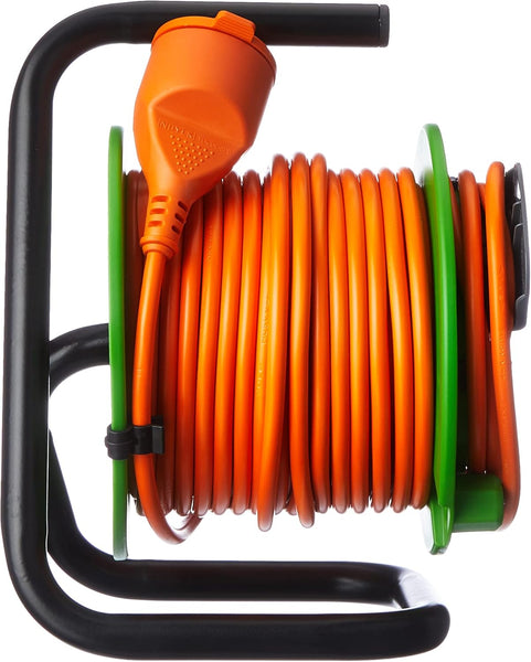 Rallonge Prolongateur Jardin 15M avec enrouleur 16A - Section 2x1,5 mm² Orange/Vert