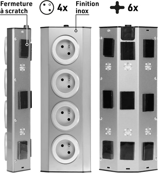 Bloc Multiprise de Cuisine à câbler en acier inoxydable, 4 Prises Françaises 16A 2P+T