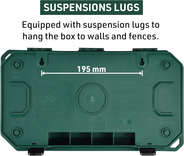 Boîte de protection étanche pour extérieure résistant aux intempéries IP54 avec Bloc Multiprise inclus 4 prises IP44 avec capuchons, Câble de 5m H05RR-F 3G1.5,Vert, X-Large