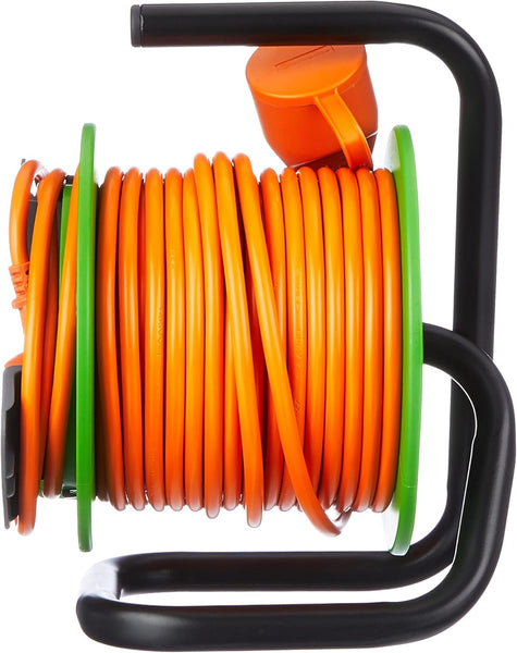 Rallonge Prolongateur Jardin 15M avec enrouleur 16A - Section 2x1,5 mm² Orange/Vert