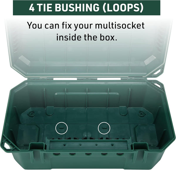 Boîte de protection étanche pour extérieure résistant aux intempéries IP54 avec Bloc Multiprise inclus 4 prises IP44 avec capuchons, Câble de 5m H05RR-F 3G1.5,Vert, X-Large