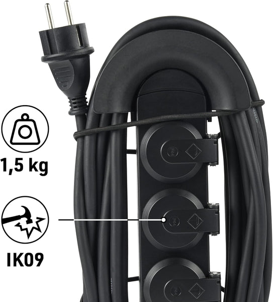 Bloc Multiprises Étanche Professionnel Outdoor avec Rallonge électrique 10m, 3 Prises 16A, Câble 10m H05RR-F 3G1.5, IP44 IK09 ultra-robustes, idéal pour chantiers, garages et jardins
