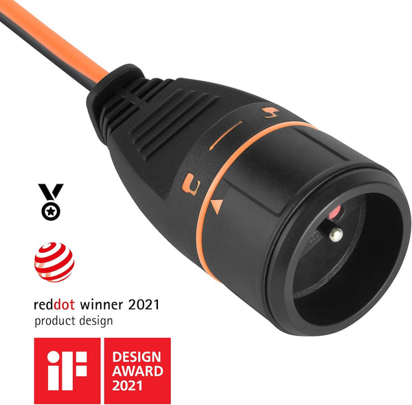 Rallonge Prolongateur 10m/20m/40m 3G1.5mm Femelle Français Electralock équipée d'un système de Verrouillage qui empêche la déconnexione fiche-Prise, Noir/Orange