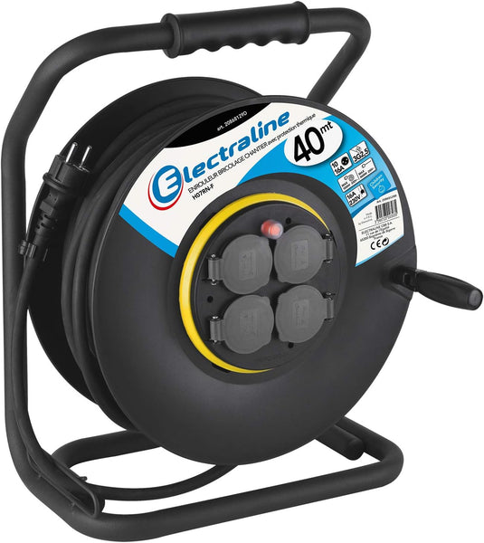 Rallonge Prolongateur électrique IP44 Profesionnelle 40m  avec enrouleur Noir - Section 3G2,5 mm²