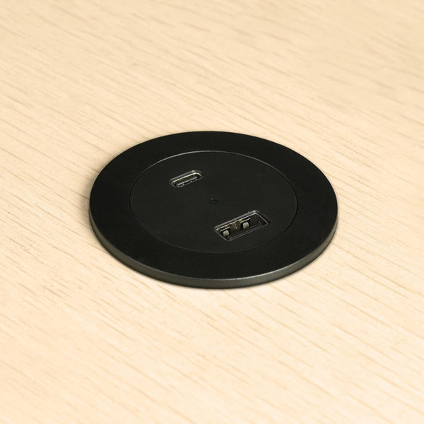 Bloc Multiprise Encastrable Compacte avec 2 Prise USB 45W (1 type C Power Delivery + 1 type A 3.0A Q.C.), pour Bureau/Table, Diamètre 54mm ou 60 avec adaptateur inclus, 3M